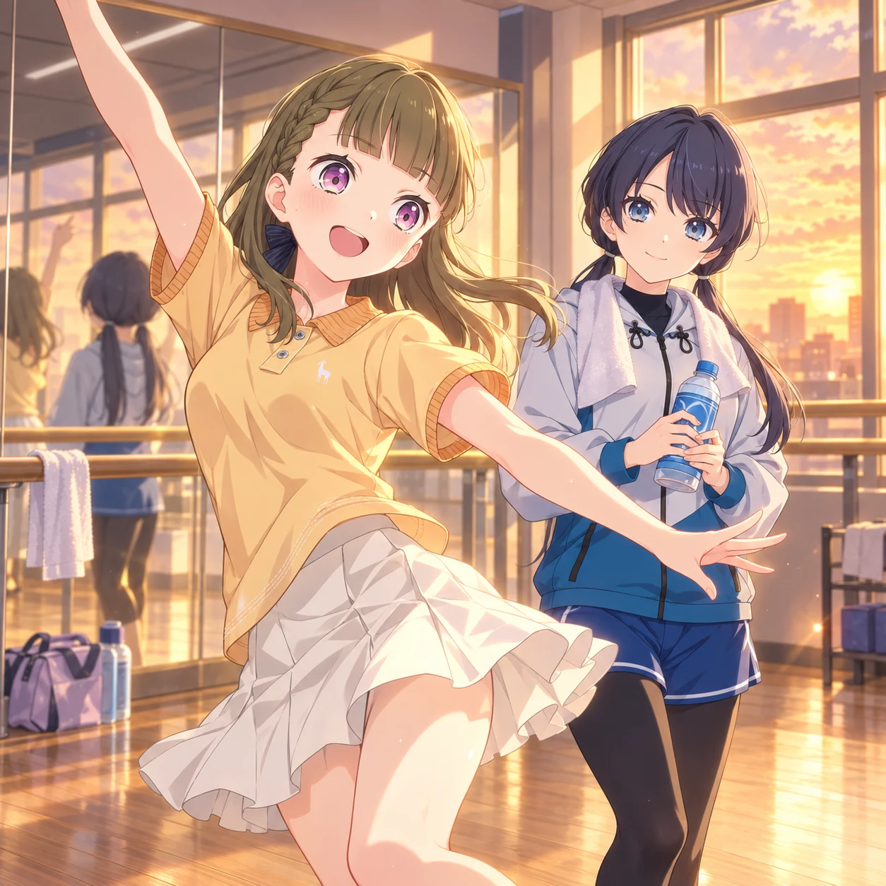 夕暮れのダンススタジオで輝く二人